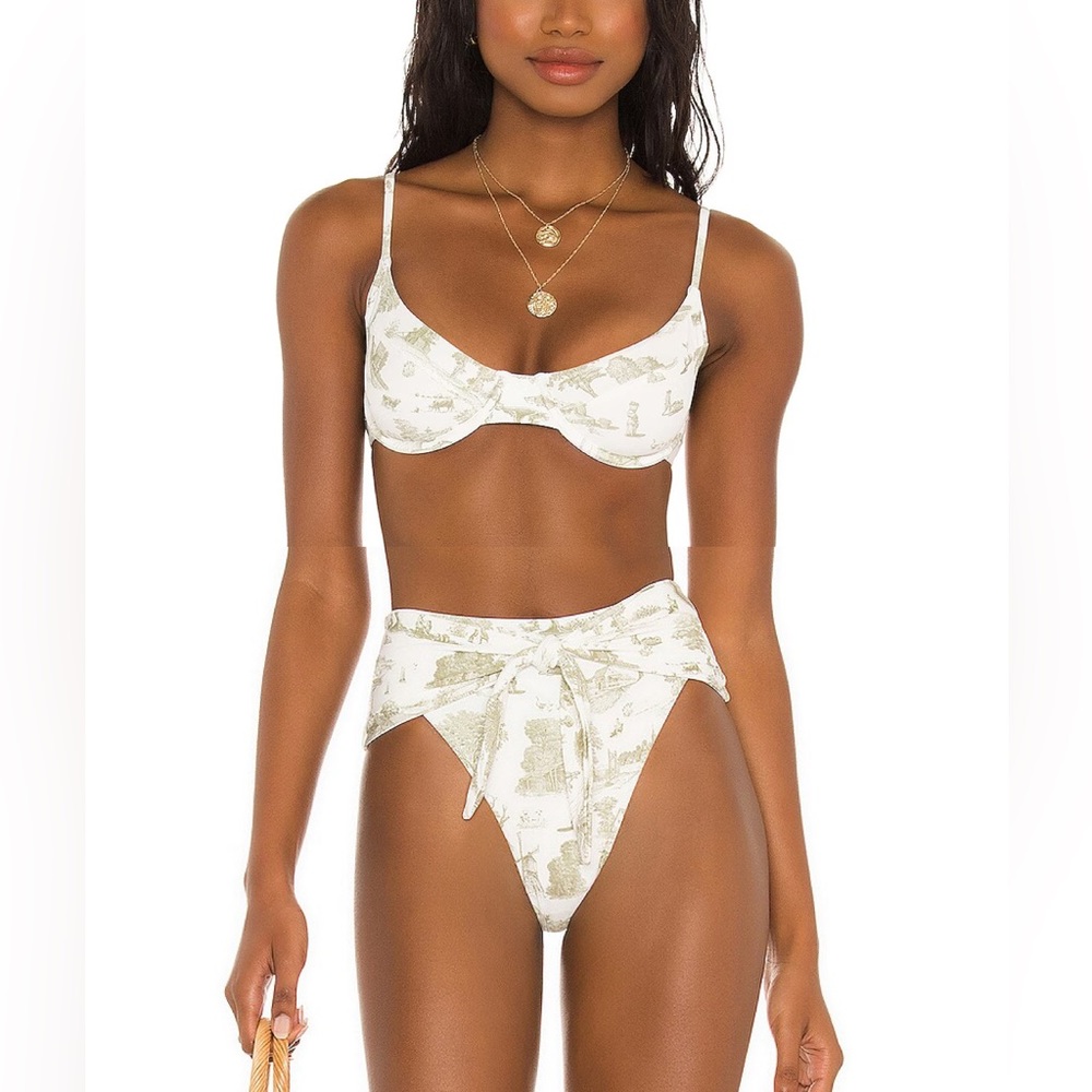 WeWoreWhat Bikini - Demi Top & Riviera Bottoms in Sage Multi Vintage Toile